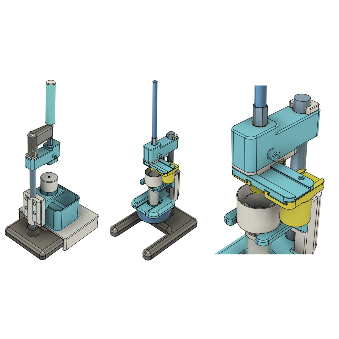 Vues 3D d'une machine de production conçue par Pandata
