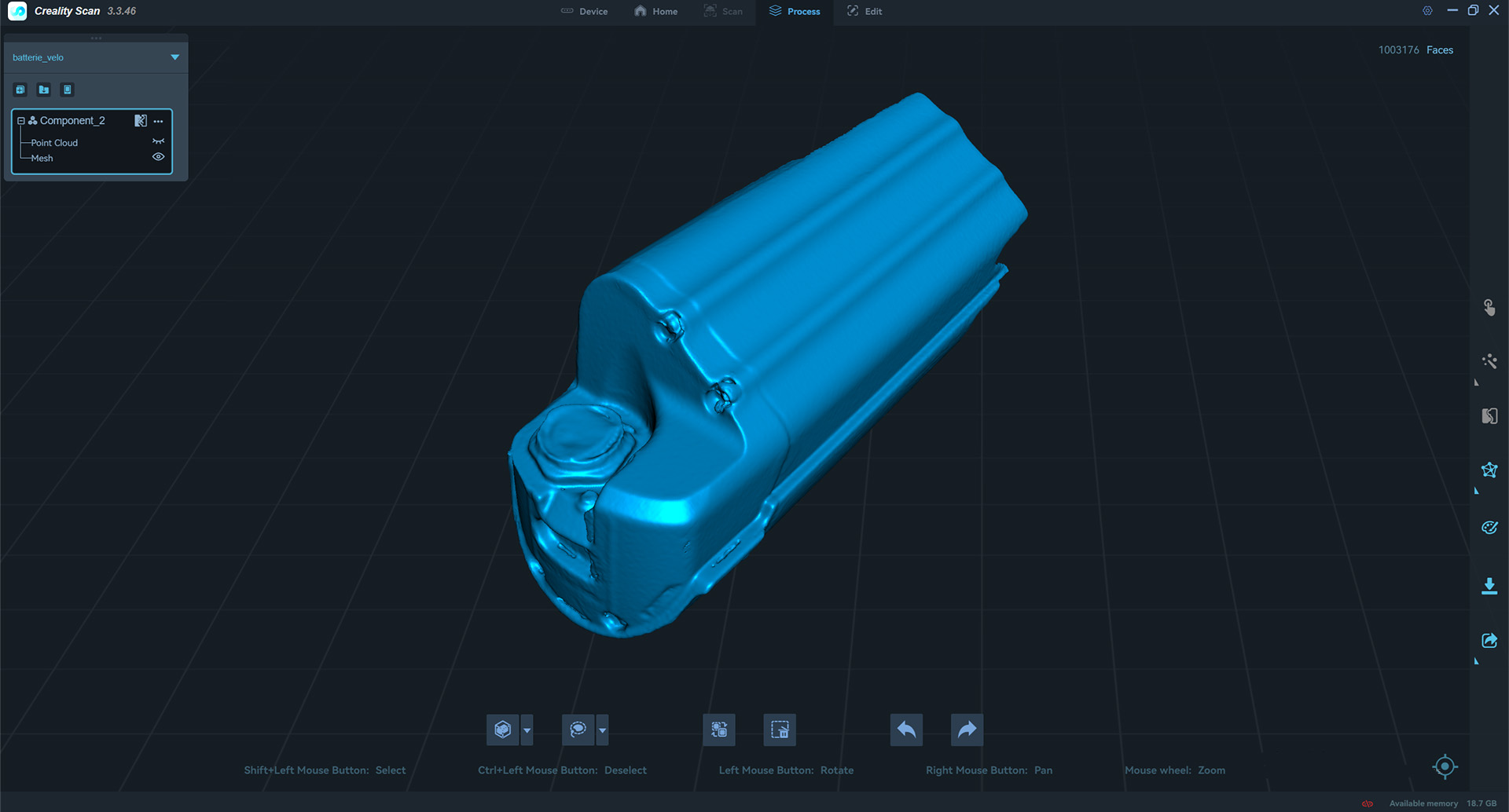 Numérisation 3D d'un capot de batterie dans Creality Scan